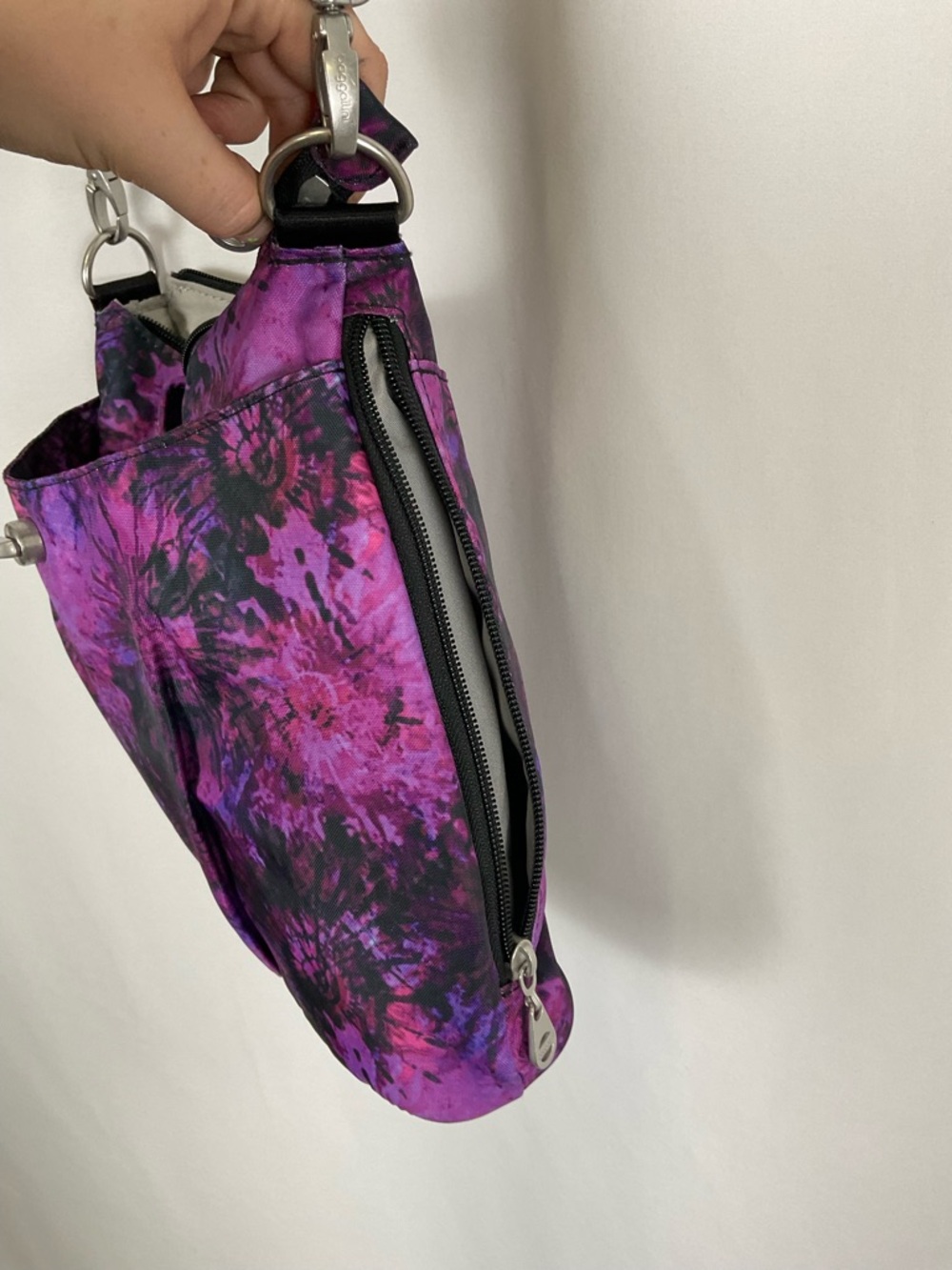 Baggallini Purple Tie-Dye Crossbody Bag with Black Adjustable Strap - Picture 8 of 10
